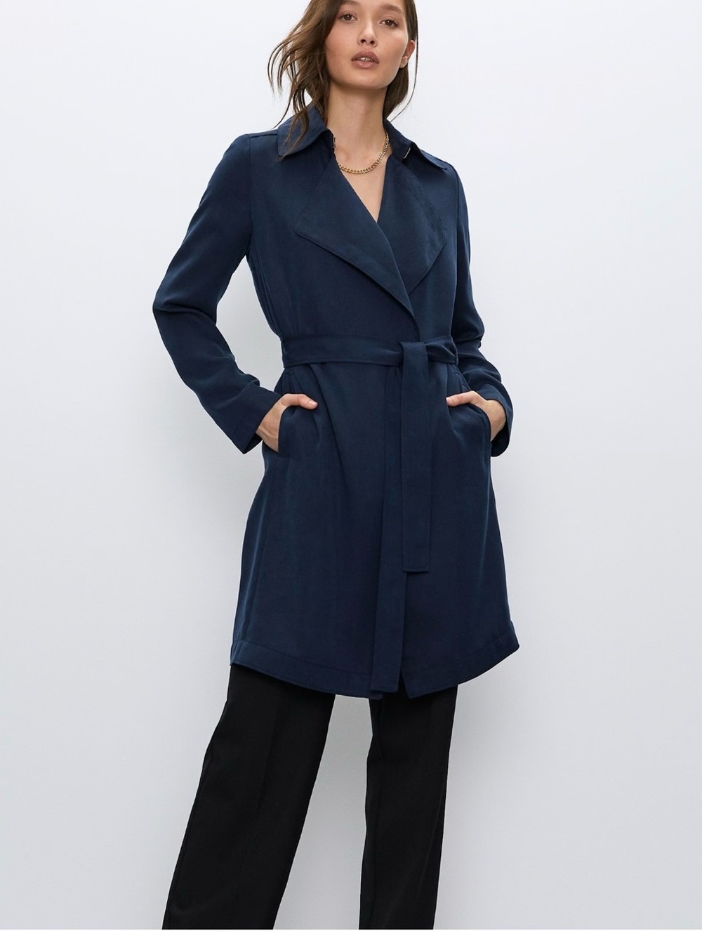 Babaton Maximo Navy Belted Trench Coat